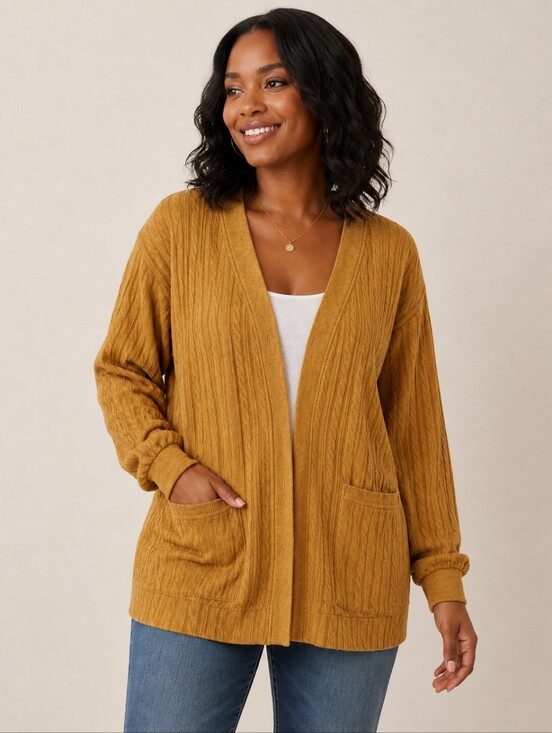 JULYCLO Sweaters - JULYCLO Women's Mustard Cable Knit Cardigan W Pockets - NIP